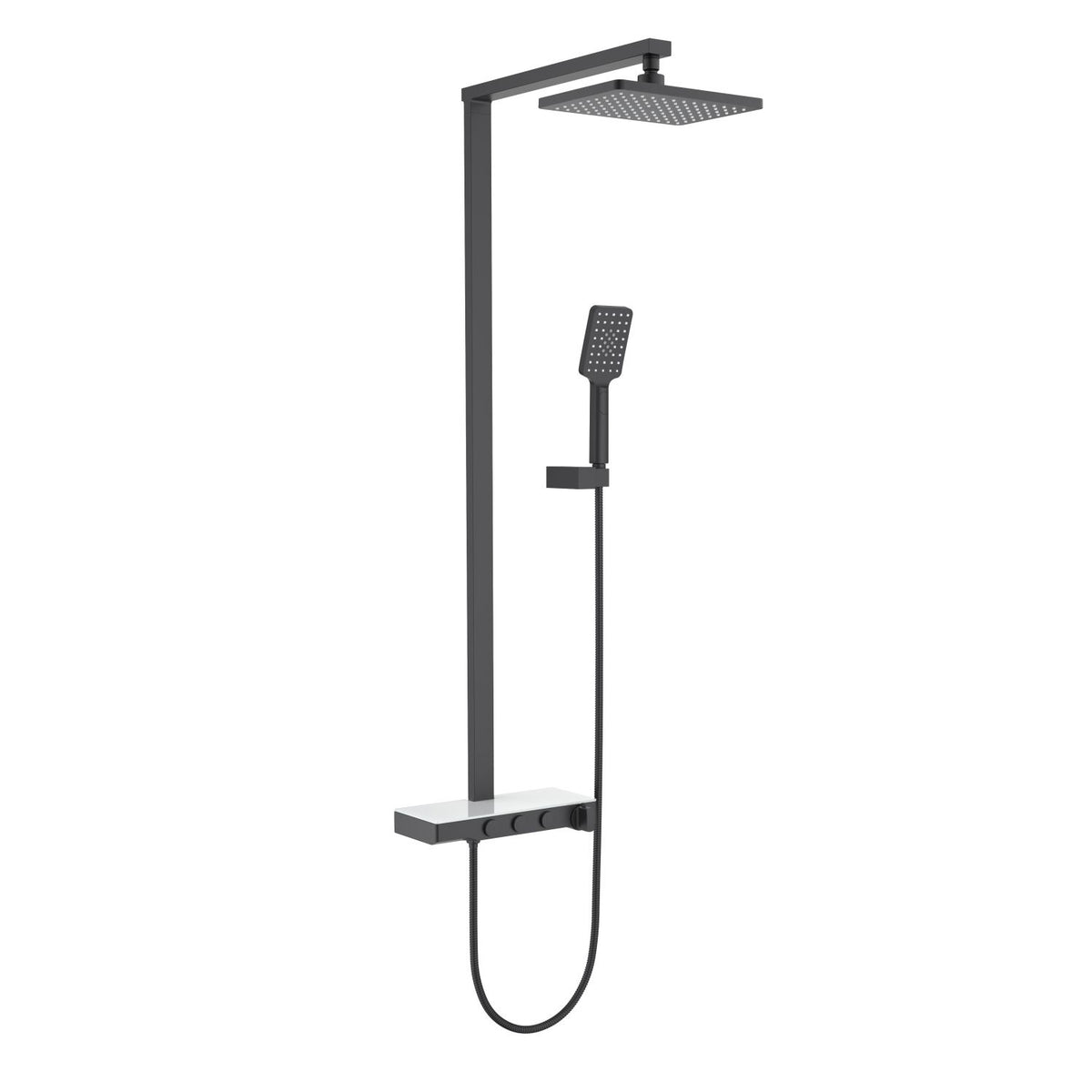 Aquavit Apple matte black push-button thermostatic shower column with waterfall spout AT217301