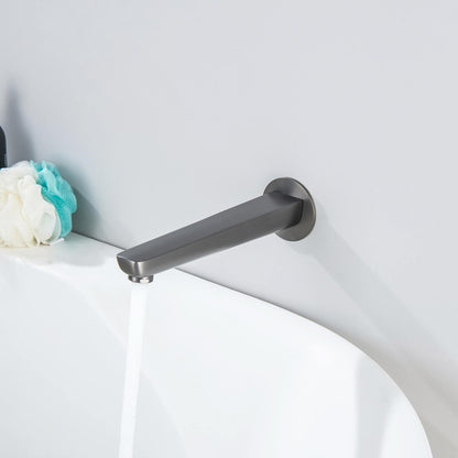 Aquavit Harmony brushed gunmetal wall-mounted bath spout installed above a bathtub