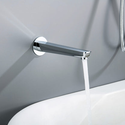 Aquavit Harmony chrome wall-mounted bath spout installed above a modern bathtub