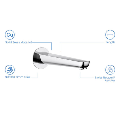 Aquavit Harmony solid brass bath spout with Swiss Neoperl aerator and SUS304 trim plate