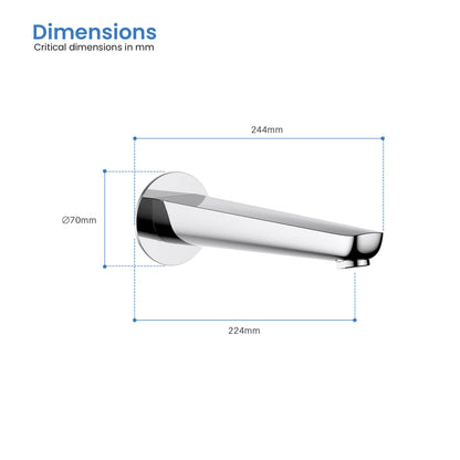 Aquavit Harmony AT220055 bath spout dimensions with 224 mm outlet reach and Ø70 mm trim plate