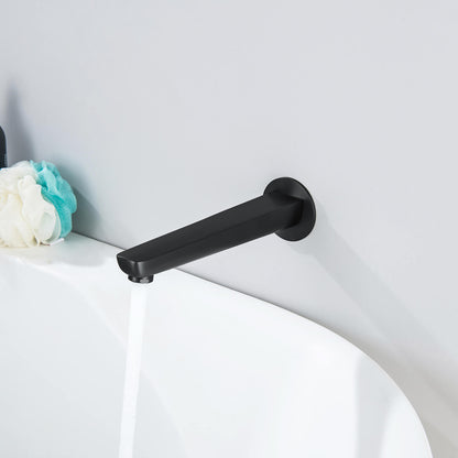 Aquavit Harmony matte black wall-mounted bath spout installed above a bathtub