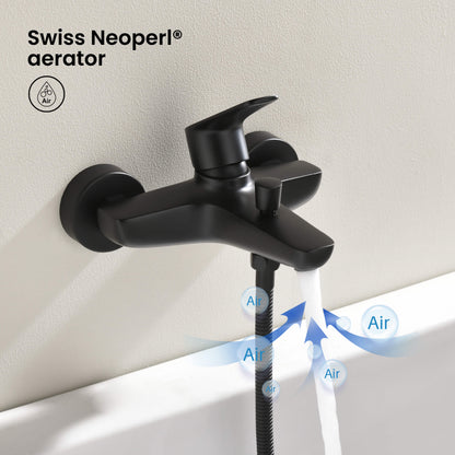 Aquavit Harmony matte black bath mixer with Swiss Neoperl aerator AT222200