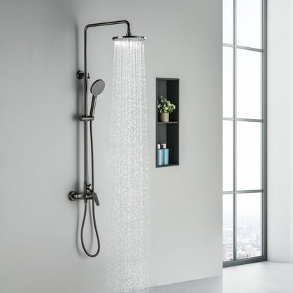 Aquavit Harmony Brushed Gunmetal shower column with overhead rainfall shower