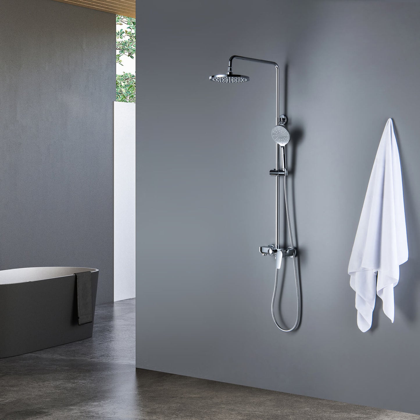 Aquavit Harmony three-outlet shower column installed in contemporary bathroom