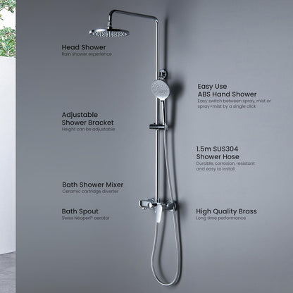 Aquavit Harmony three-outlet shower column with adjustable bracket and SUS304 hose