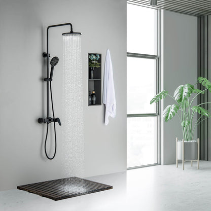 Aquavit Harmony matte black shower column installed in a bright modern bathroom
