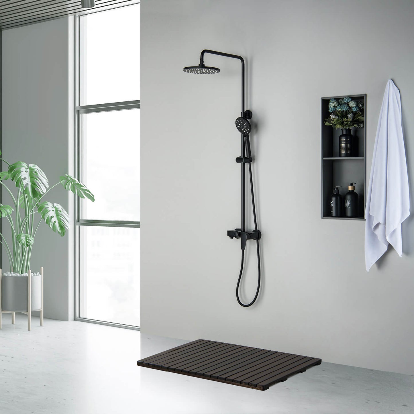 Aquavit Harmony matte black solid brass three-outlet shower column AT226301