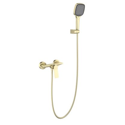 Aquavit Flow brushed gold solid brass shower mixer set with three-function hand shower AT282101