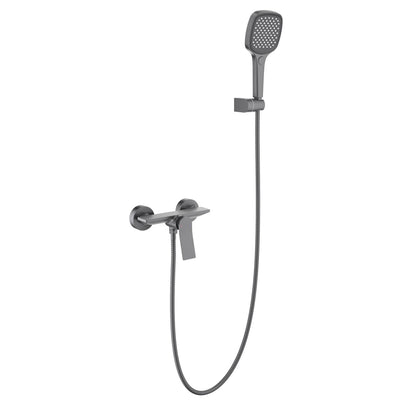 Aquavit Flow brushed gunmetal solid brass shower mixer set with three-function hand shower AT282101