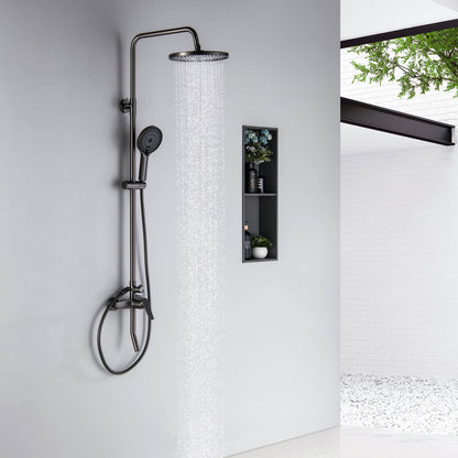 Aquavit Sense matte black shower column operating in a contemporary bathroom