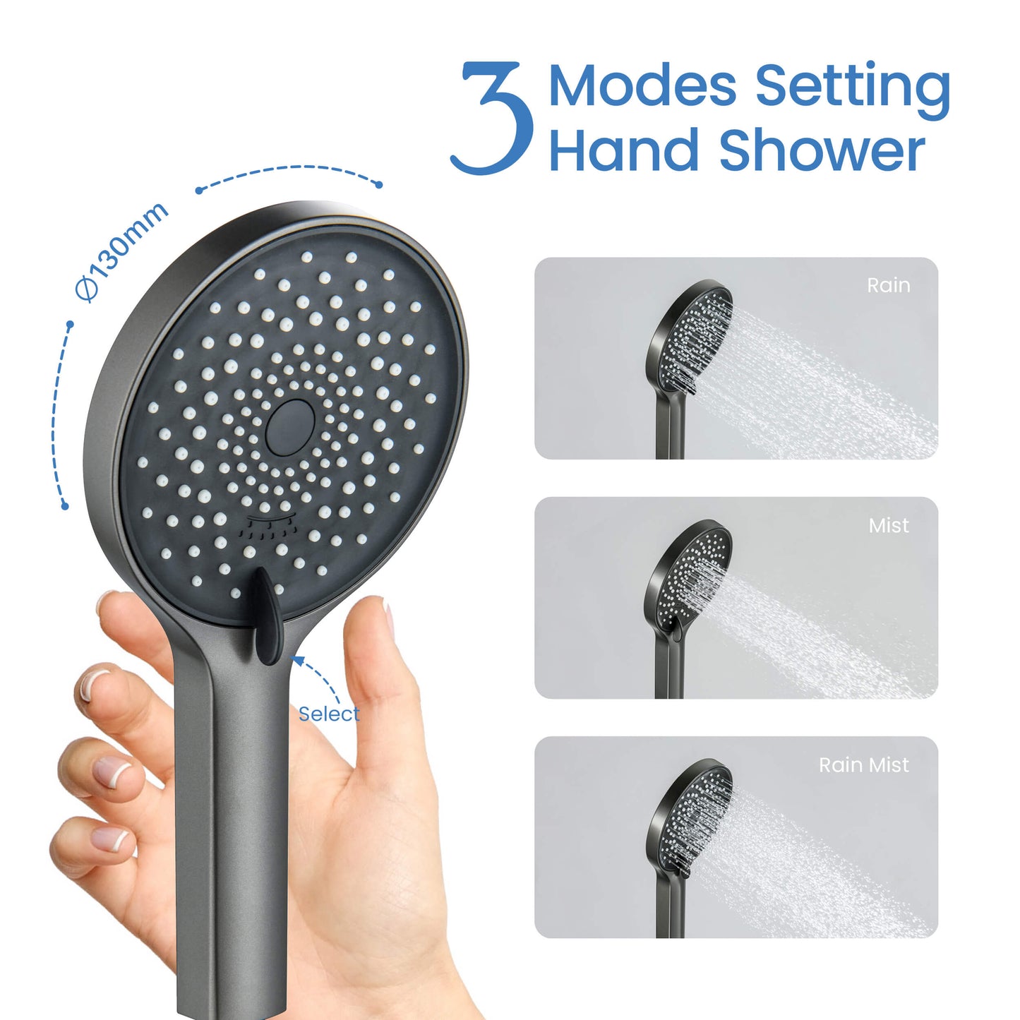 Aquavit Sense three-function ABS hand shower spray settings