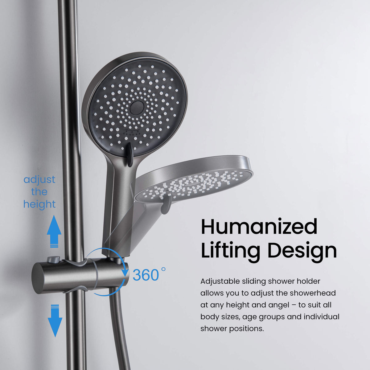 Aquavit Sense adjustable hand shower bracket with 360-degree rotation