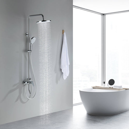 Aquavit Sense chrome shower column installed in a bright modern bathroom