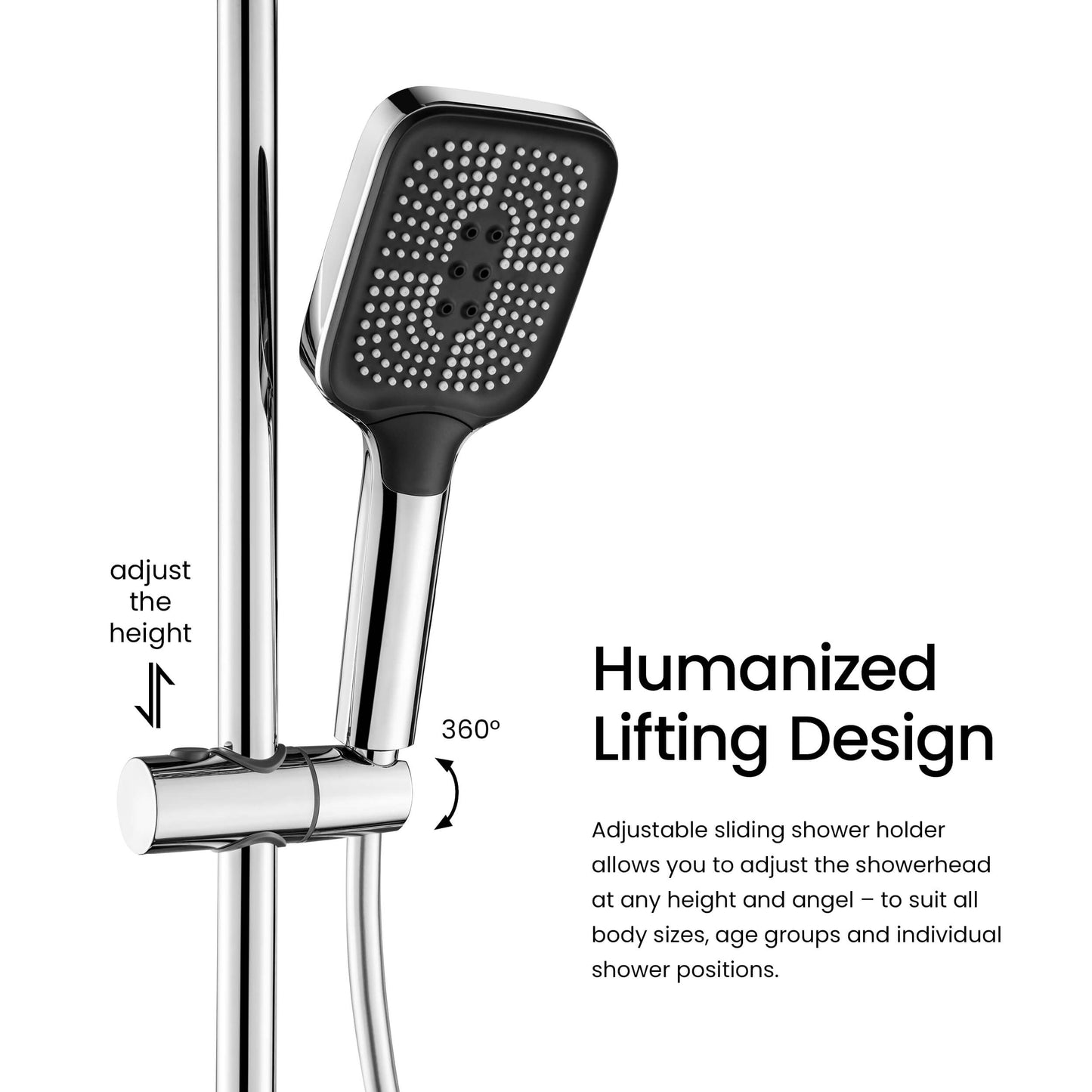 Aquavit Sense adjustable hand shower holder with 360-degree rotation