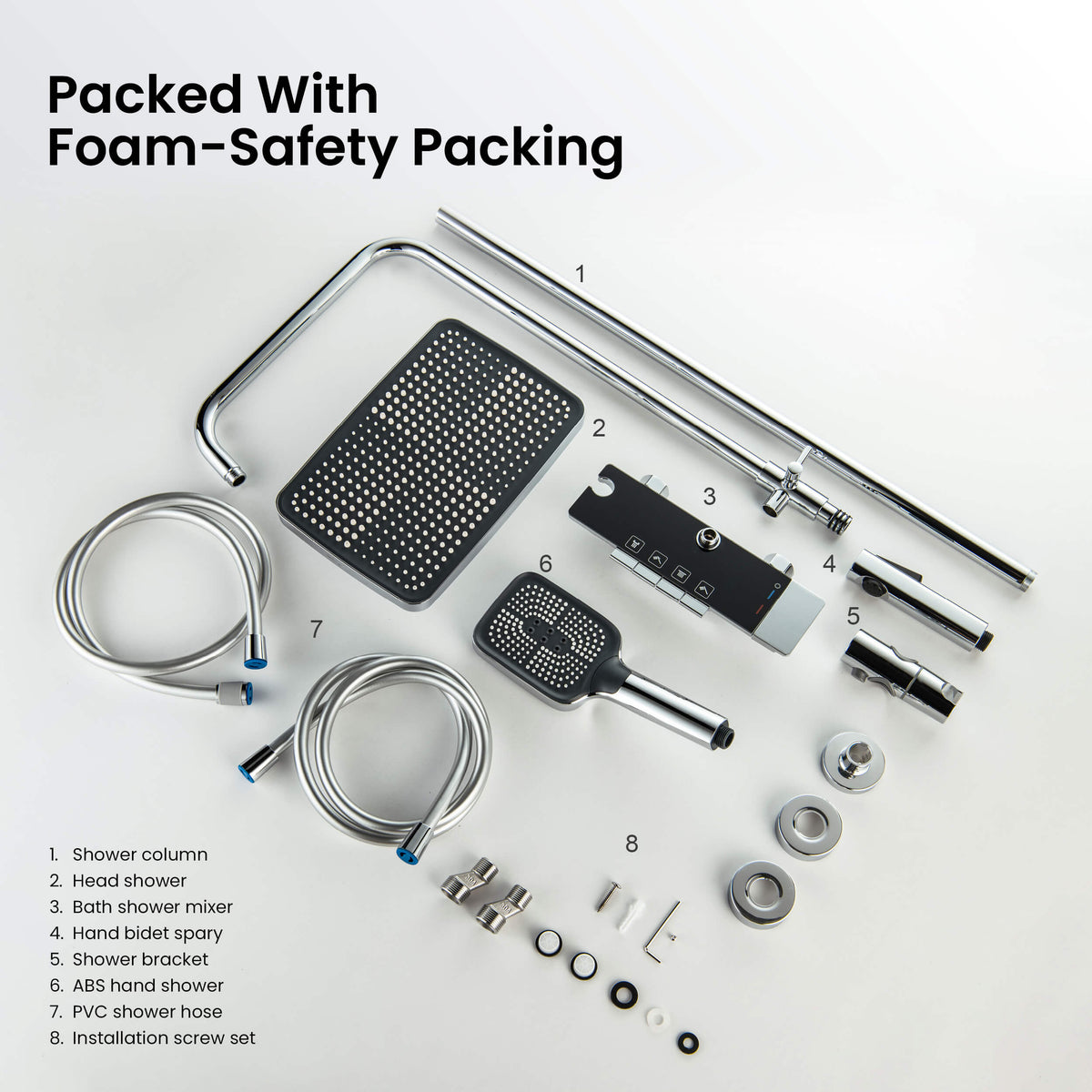 Aquavit Sense shower column components packed with protective EPE foam