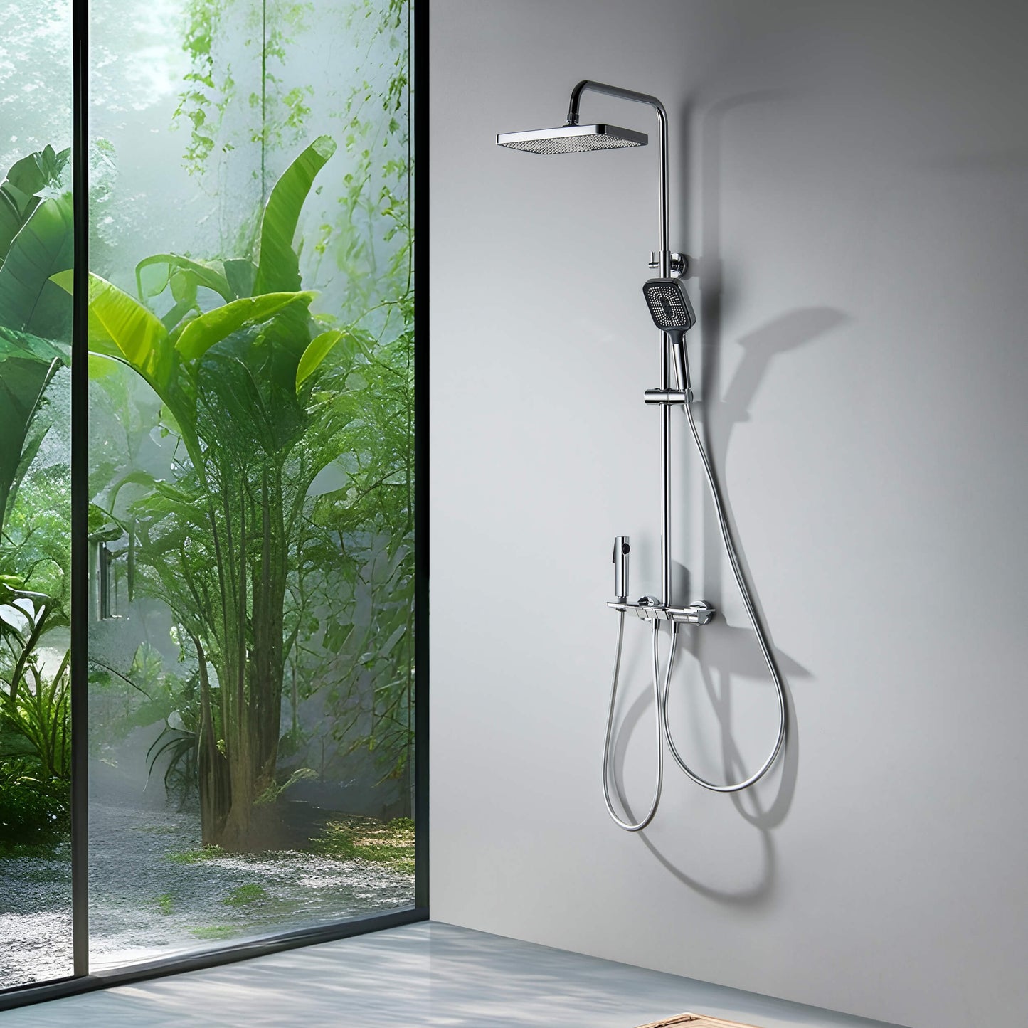 Aquavit Sense four-outlet shower system in a bright contemporary bathroom