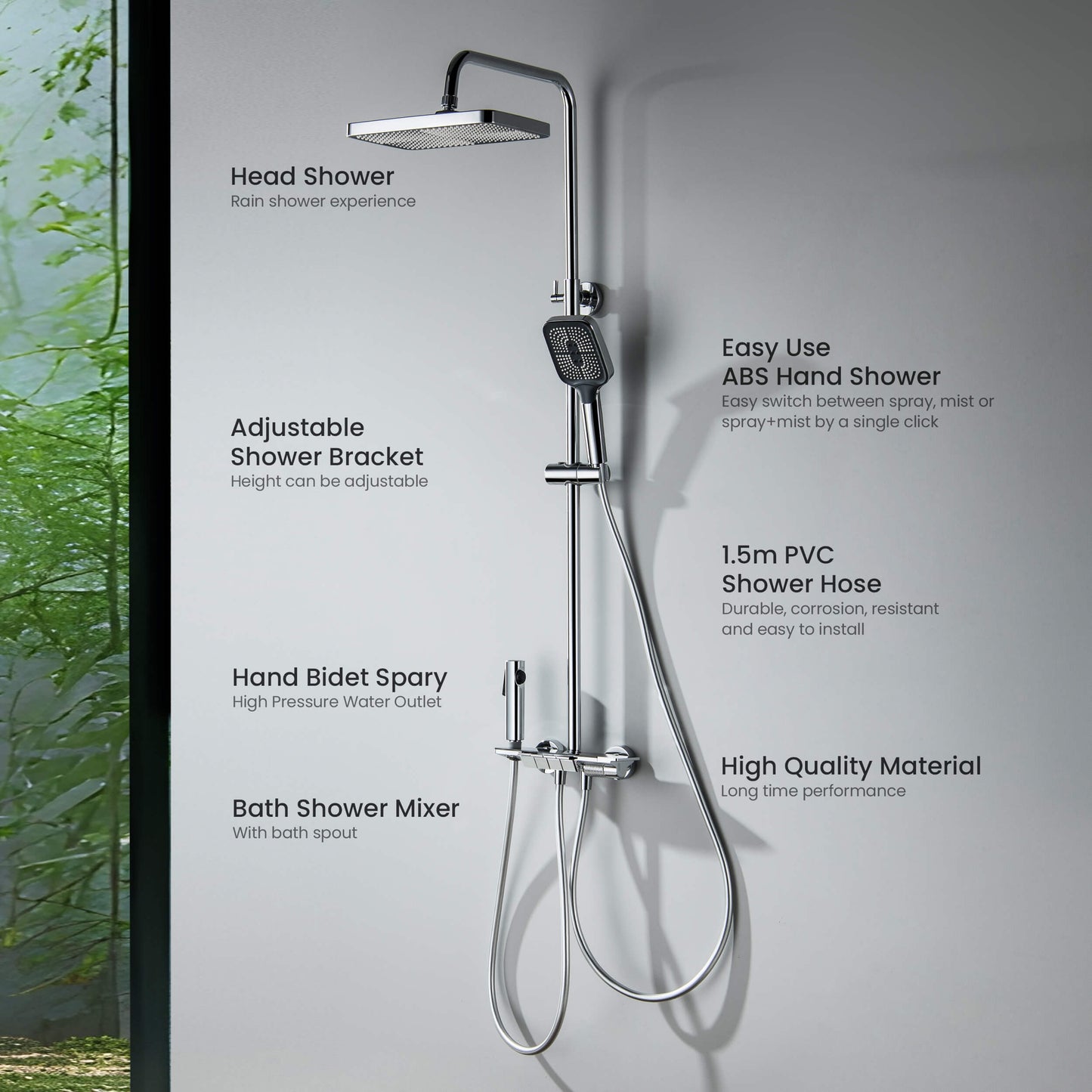 Aquavit Sense shower column with overhead shower, hand shower and bidet spray