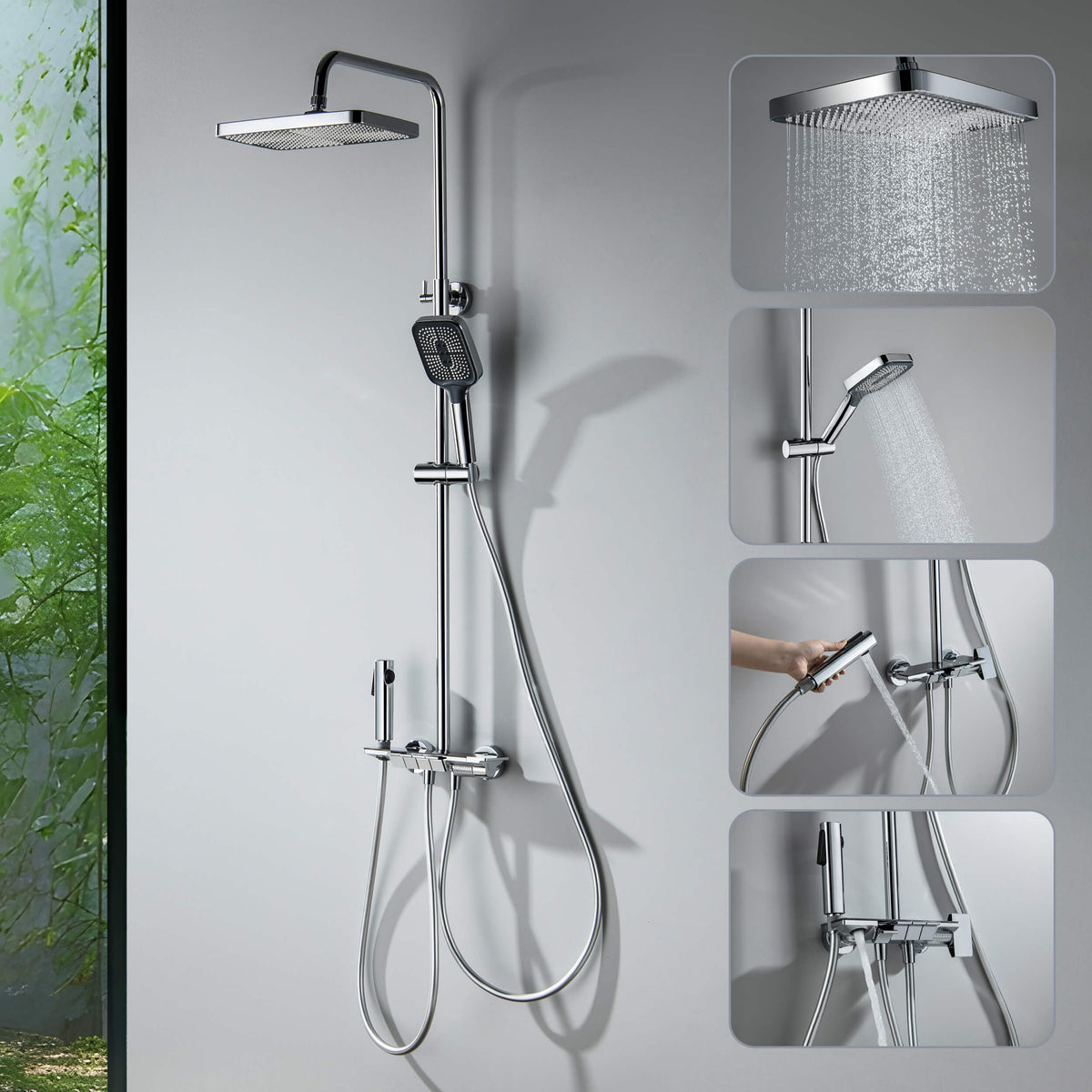 Aquavit Sense four-outlet shower column functions and water outlet options