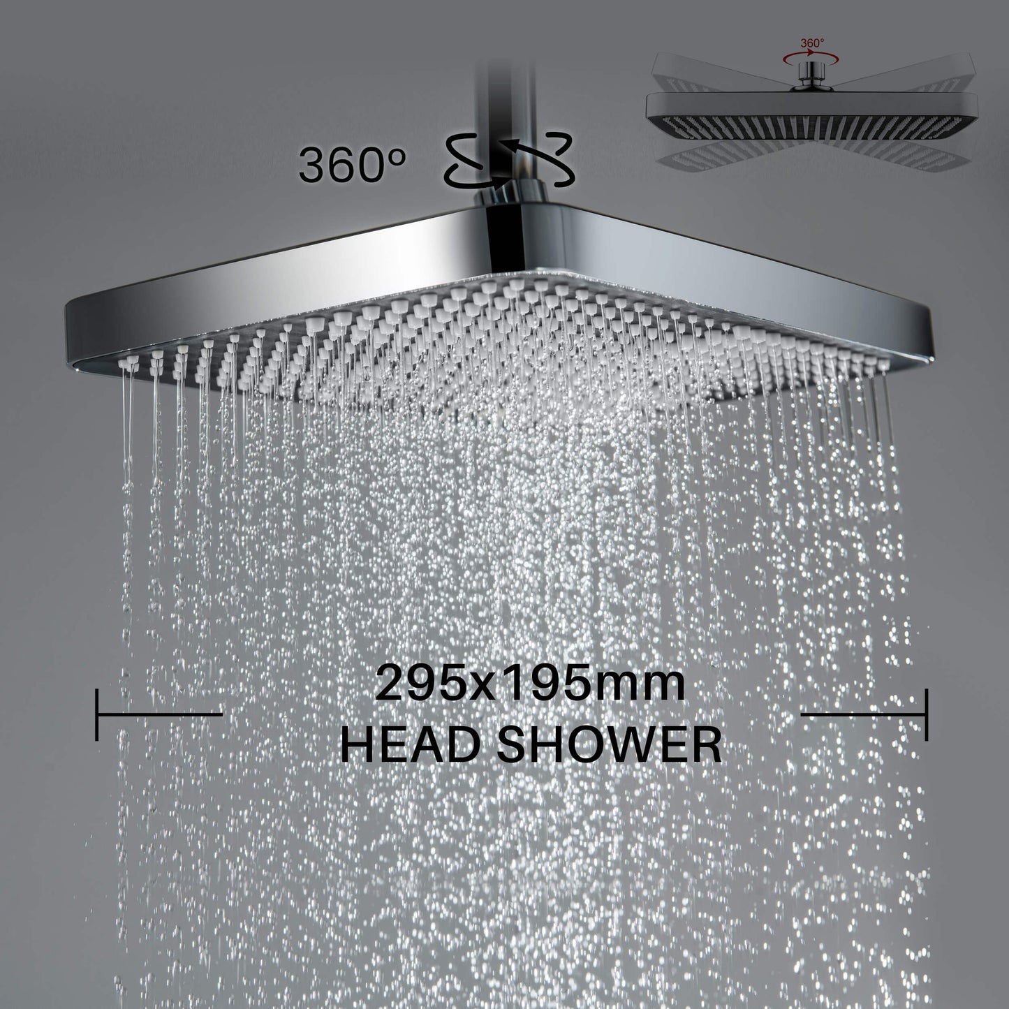 Aquavit Sense 295 × 195 mm square overhead shower with rainfall spray