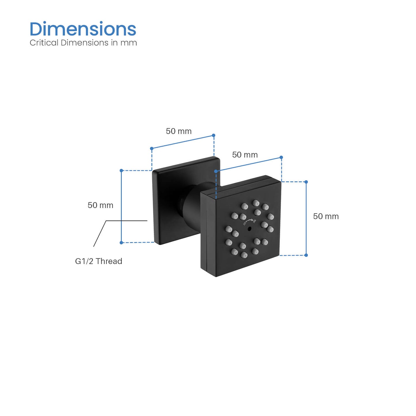 BJ07 matte brass two-function body jet Dimension drawing