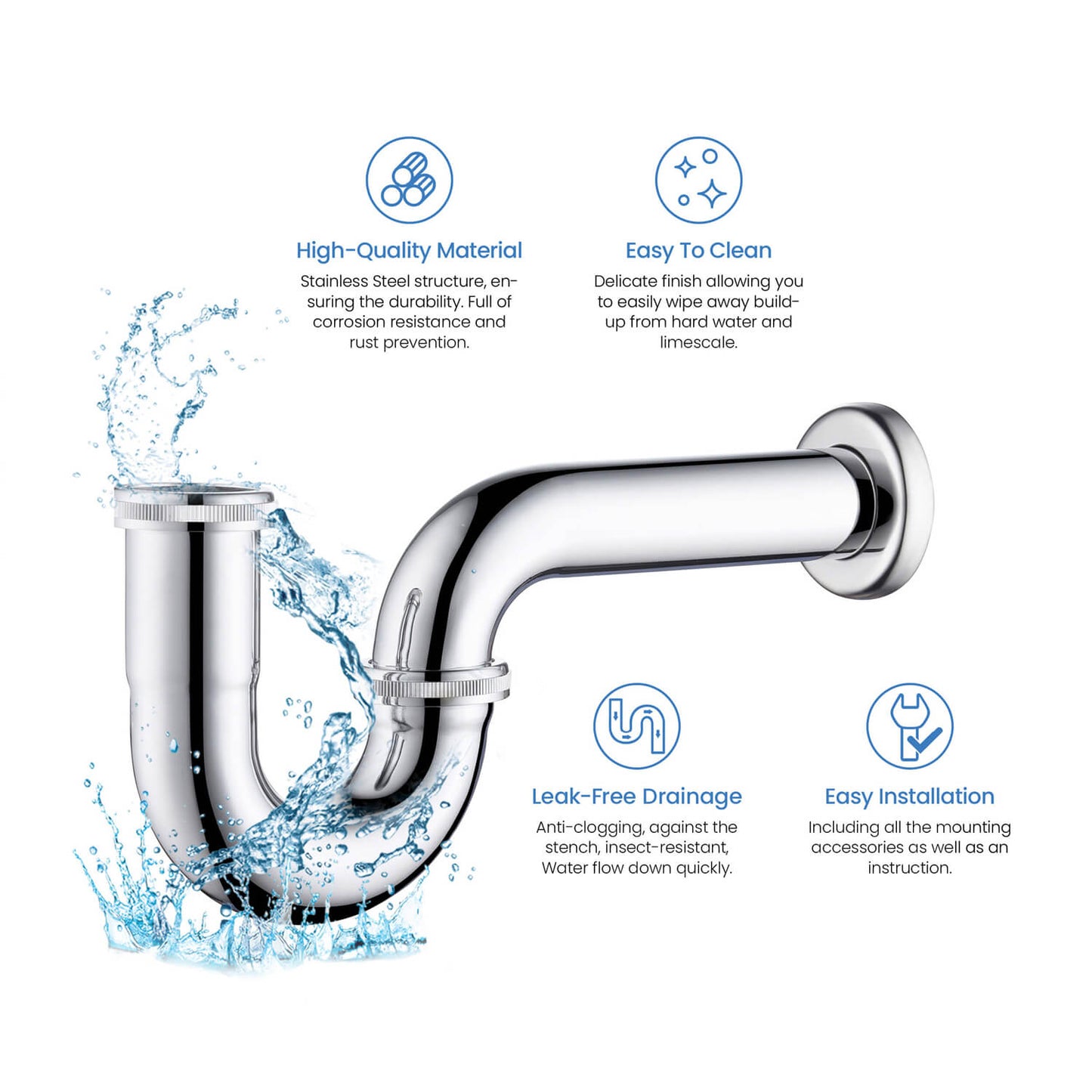 Aquavit Bathroom Sink Bottle P Trap Stainless steel Construction BT0006