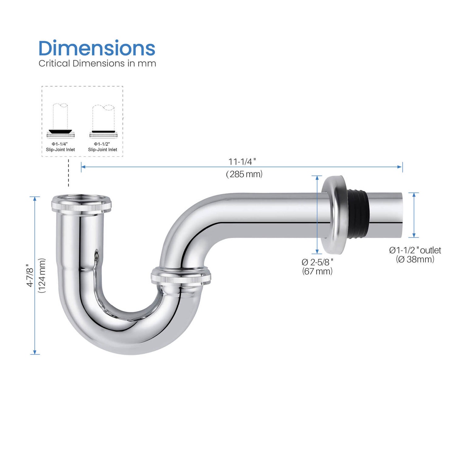 SUS304 P-Trap Corrosion-Resistant Plumbing Trap BT0008