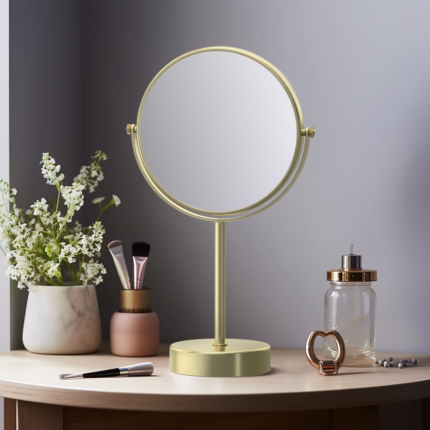 Dual-Sided Magnification Brass Beauty Mirror CM04