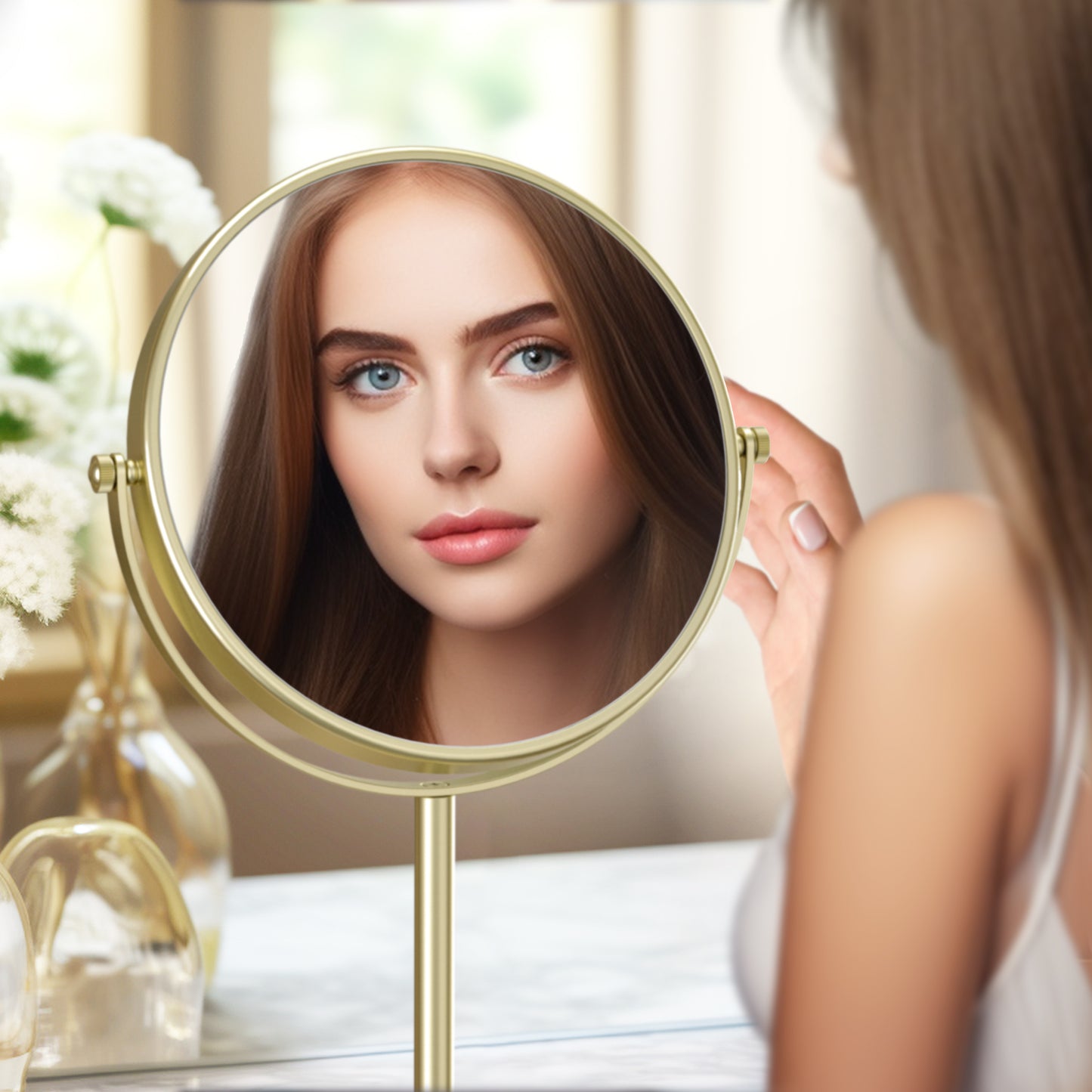 Dual-Sided Magnification Brass Beauty Mirror CM04