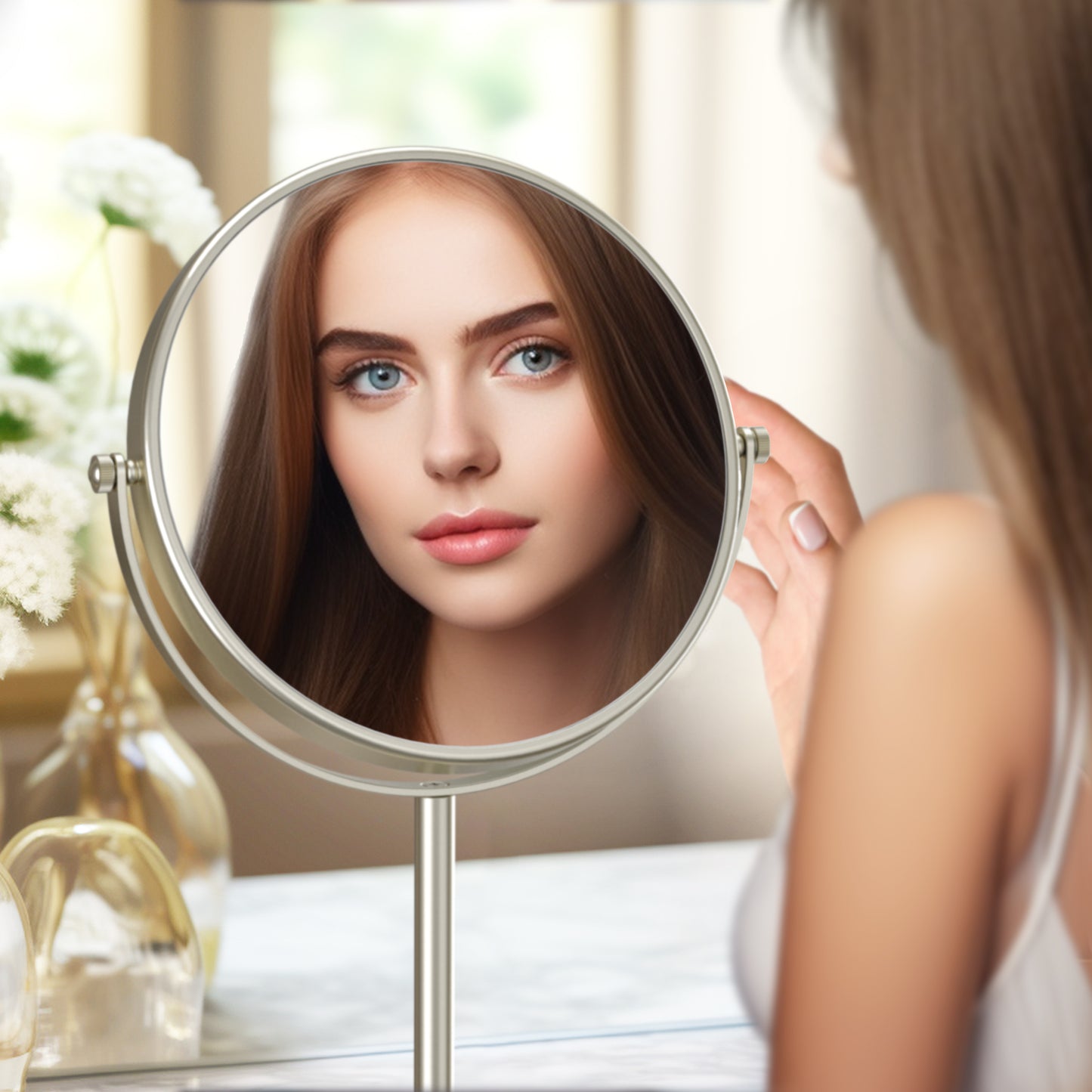 Dual-Sided Magnification Brass Beauty Mirror CM04