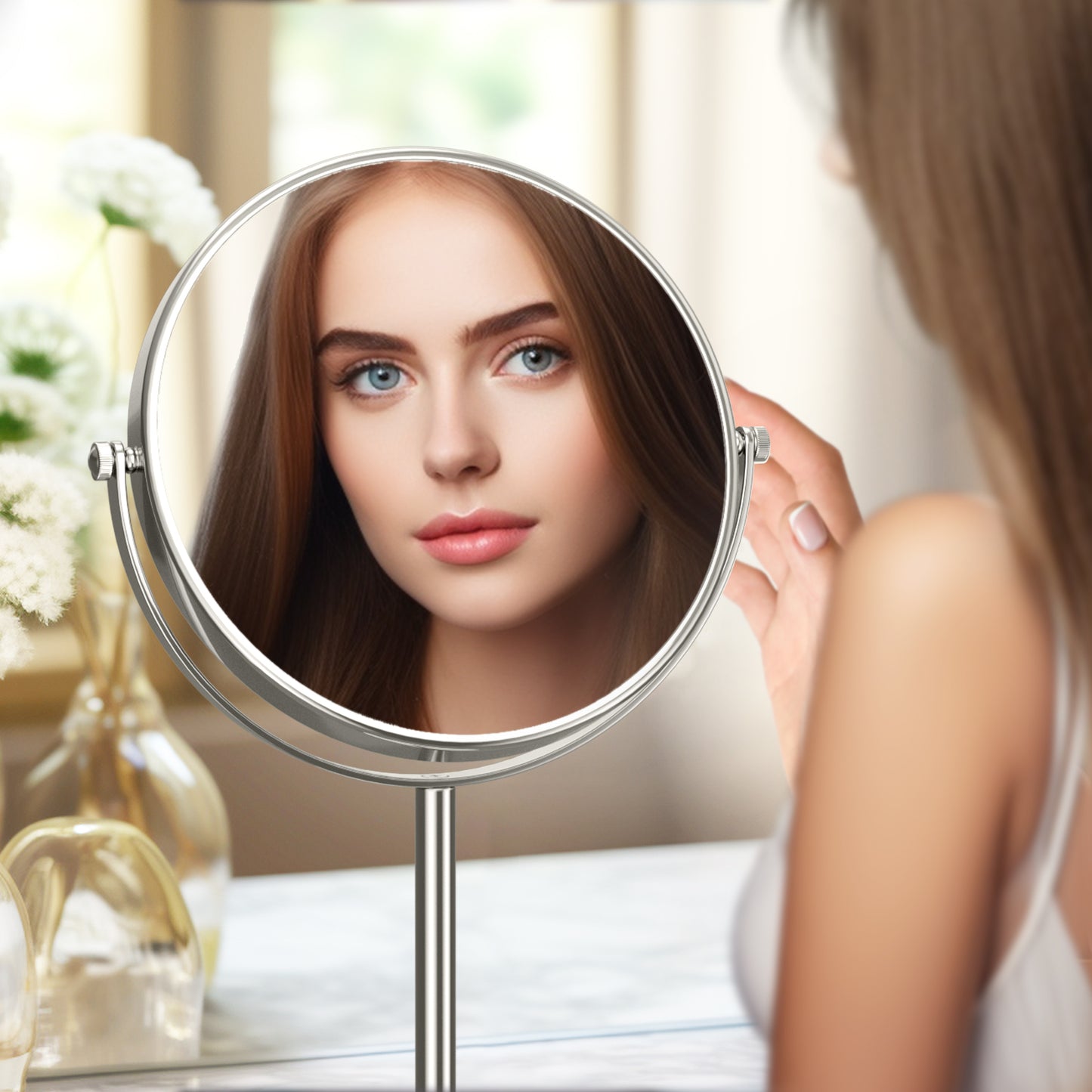 Dual-Sided Magnification Brass Beauty Mirror CM04