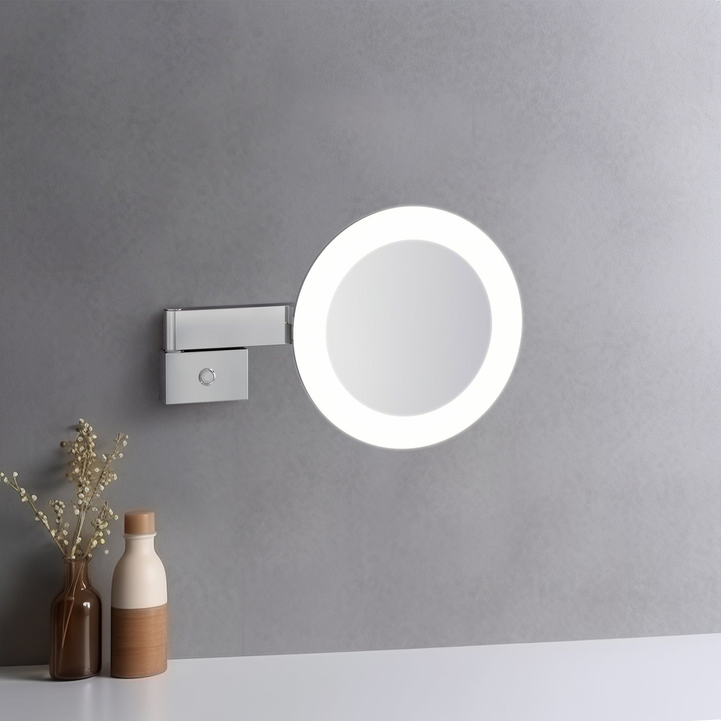 Aquavit Wall Mounted With Swivel Arm LED Round Mirror CM08