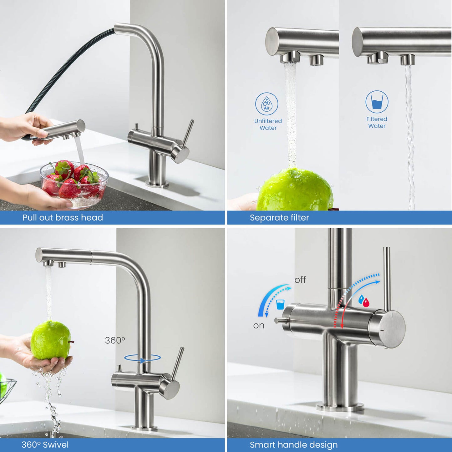Aquavit Single-Hole Dual Handle Pull-Out Spout with Water Filtering FF15101