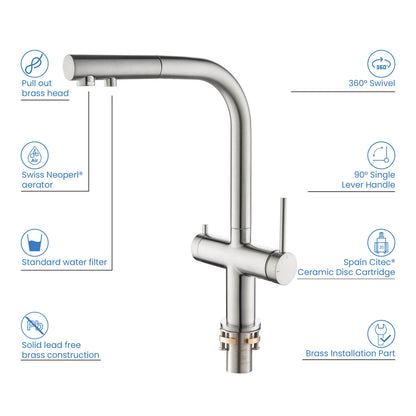 Aquavit Single-Hole Dual Handle Pull-Out Spout with Water Filtering FF15101