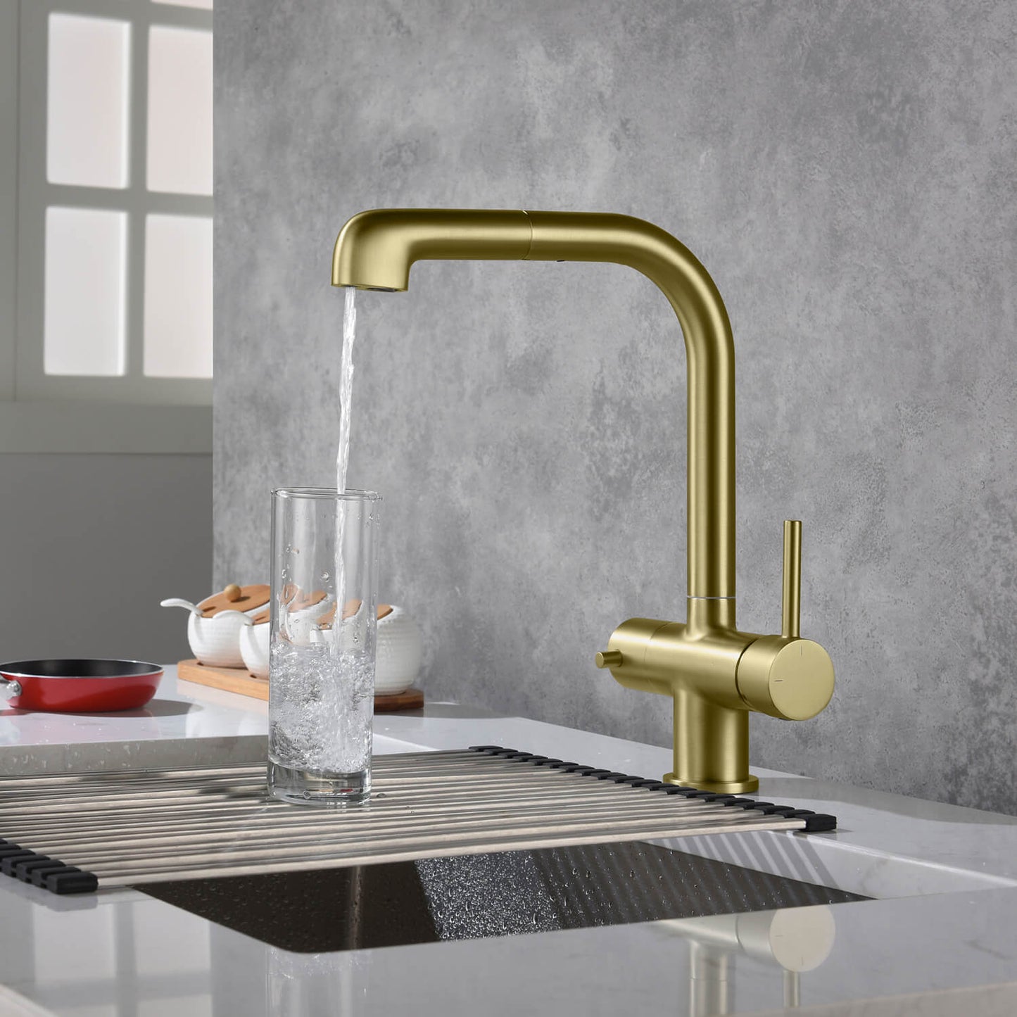 Solid Lead-Free Brass Pull-Out Kitchen Faucet with water filter FF2011