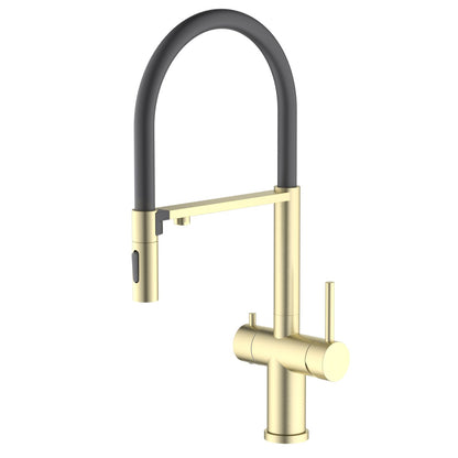 Aquavit Orbi brushed gold pull-out filtration kitchen faucet with magnetic two-function spray head FF21303