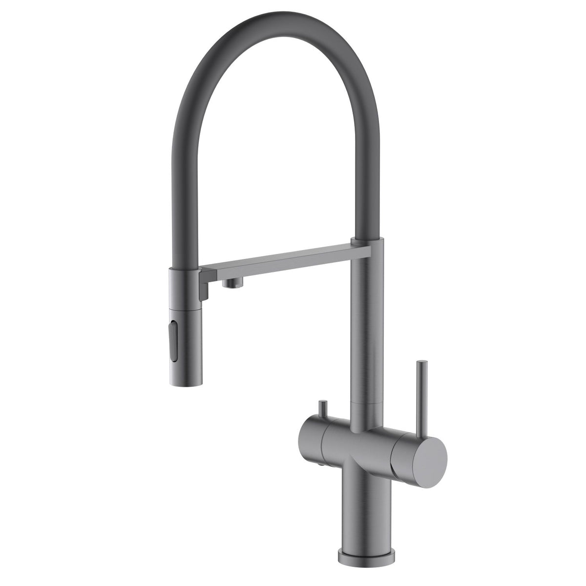 Aquavit Orbi brushed gunmetal pull-out filtration kitchen faucet with magnetic two-function spray head FF21303