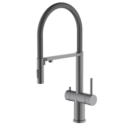 Aquavit Orbi brushed gunmetal pull-out filtration kitchen faucet with magnetic two-function spray head FF21303