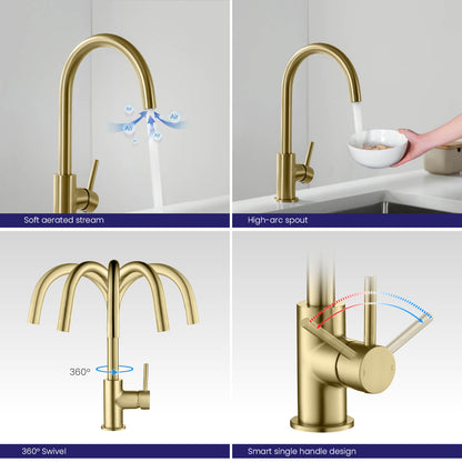 Modern Single Handle Kitchen Faucet with 360° Swivel Spout for Easy Use KF10001