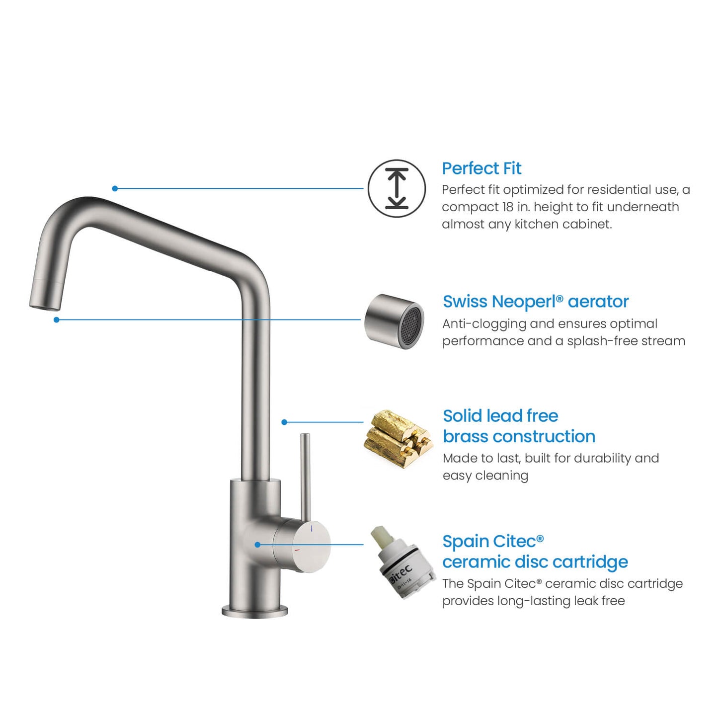 Durable Single Lever Kitchen Faucet for Easy Control KF10004