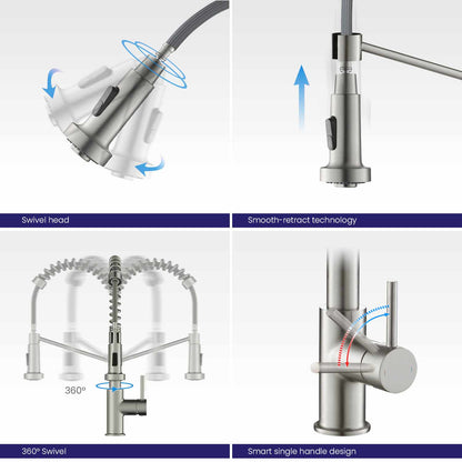 Aquavit Single handle pull down kitchen faucet with spring KF10203