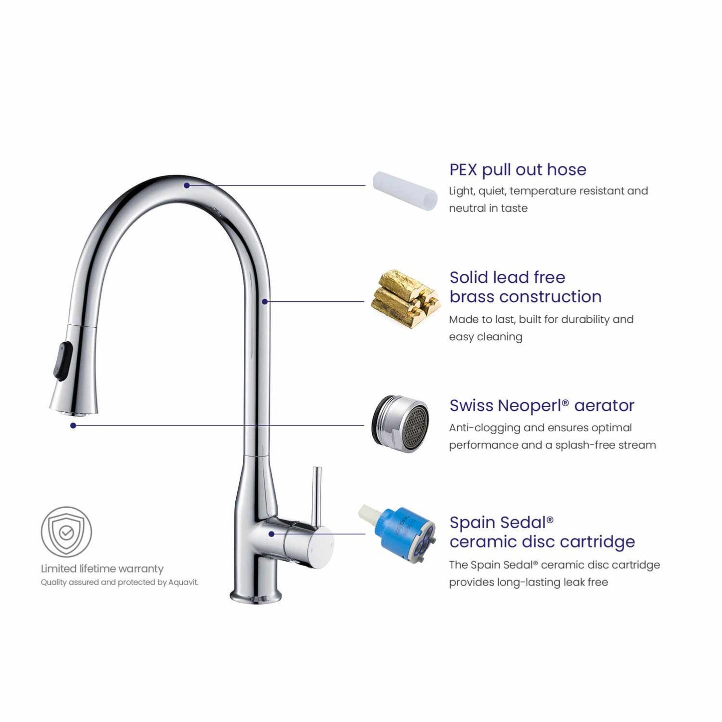 Aquavit Taper Single hole pull down kitchen faucet KF11101