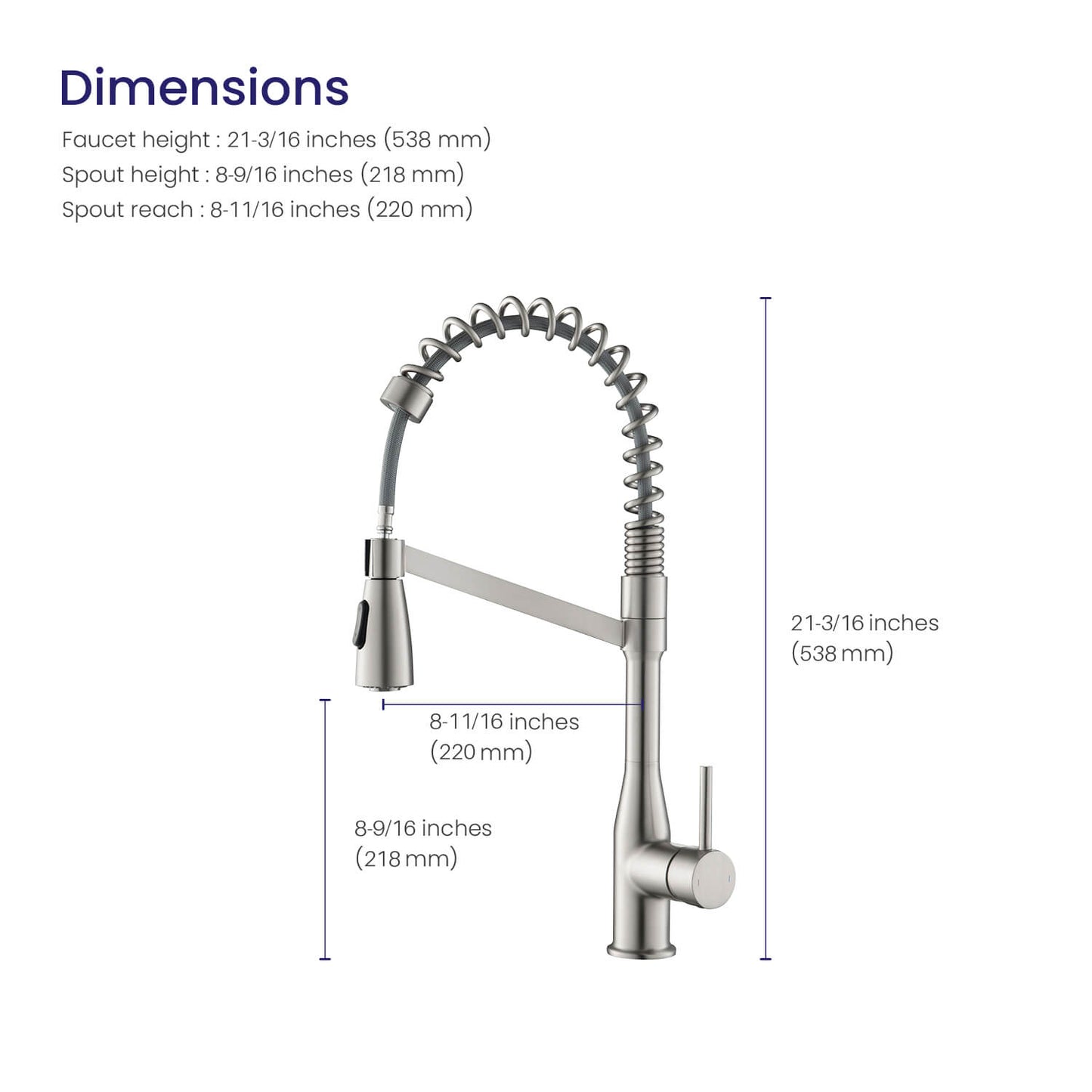 Aquavit Taper Commercial-Style Kitchen Faucet with 2-Way Spray Head KF11201