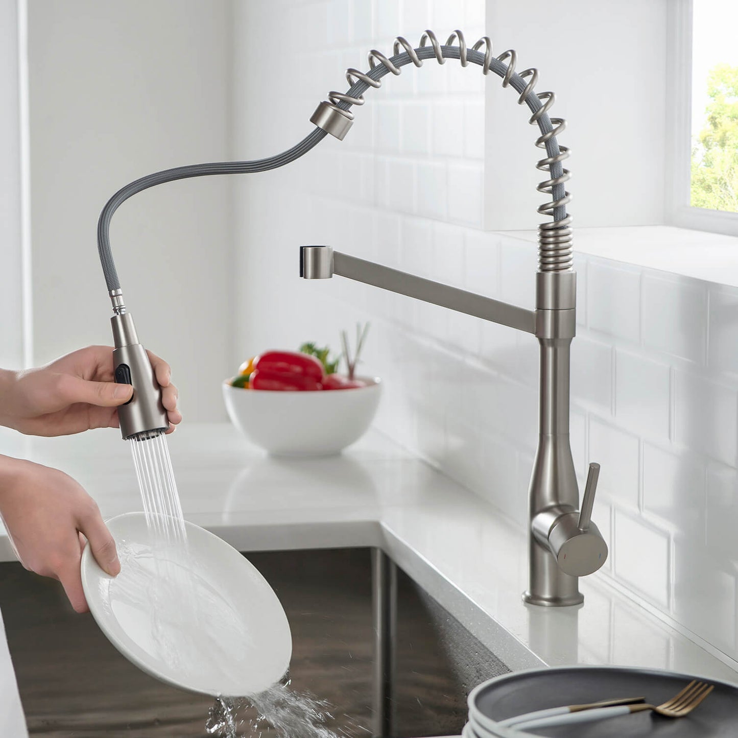 Aquavit Taper Commercial-Style Kitchen Faucet with 2-Way Spray Head KF11201