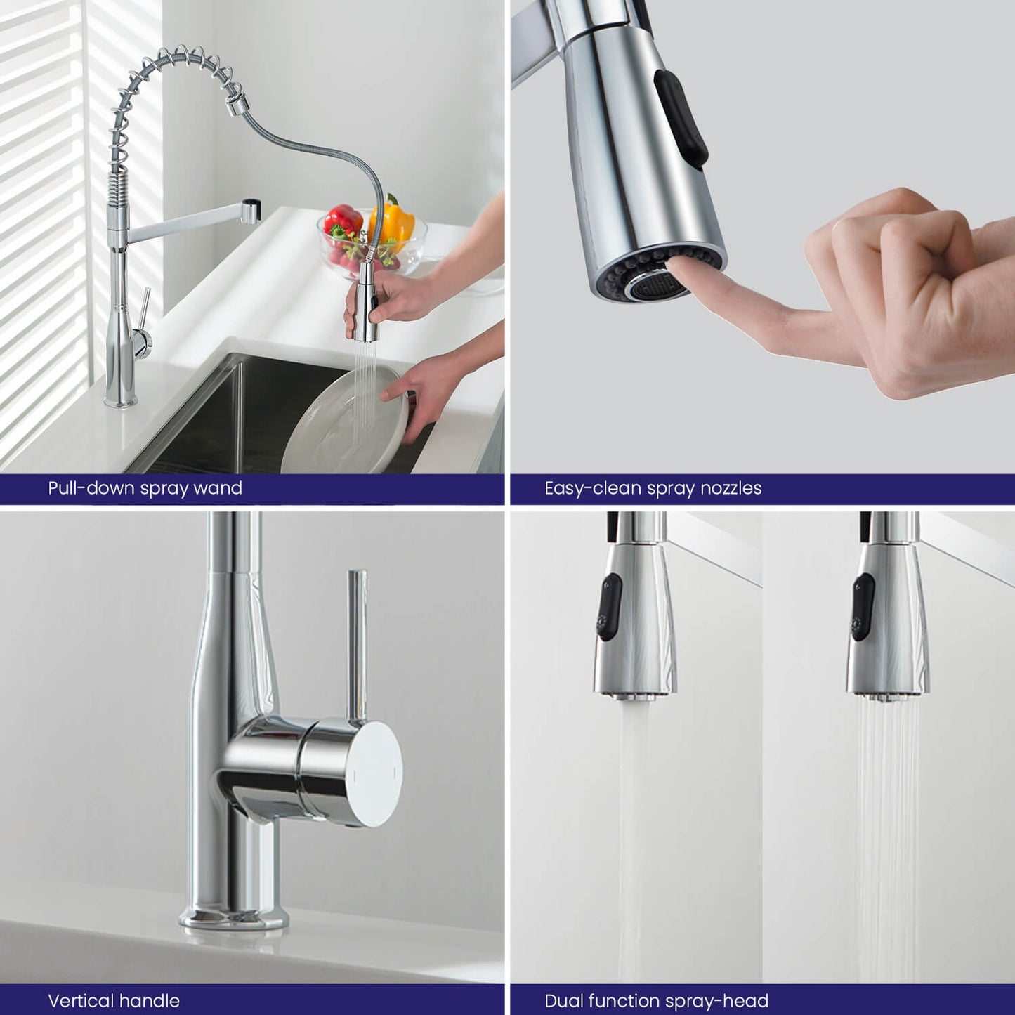 Aquavit Taper Commercial-Style Kitchen Faucet with 2-Way Spray Head KF11201