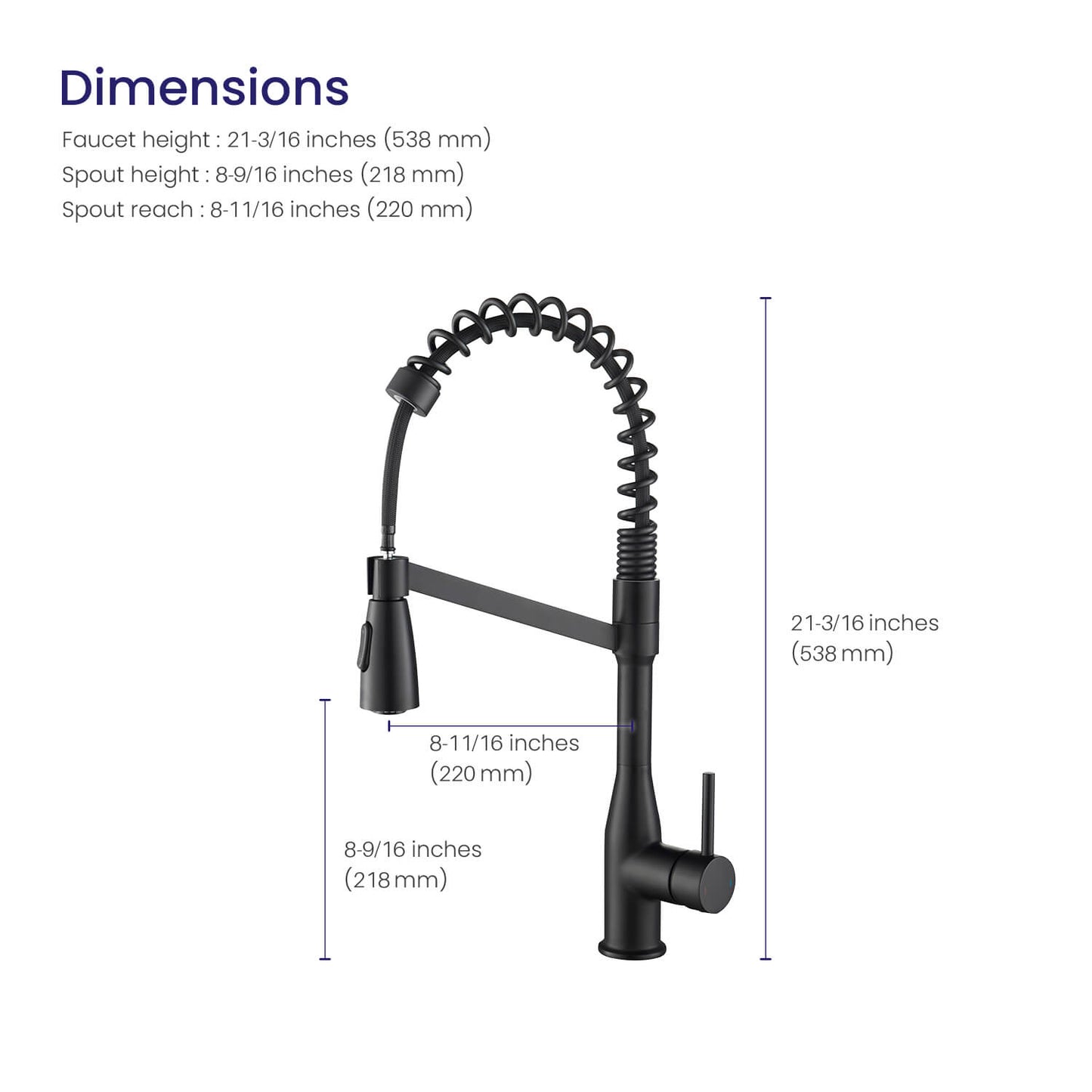 Aquavit Taper Commercial-Style Kitchen Faucet with 2-Way Spray Head KF11201