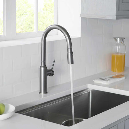 Single Handle Pull Down Kitchen Faucet with Sculptural Brass Body KF12101