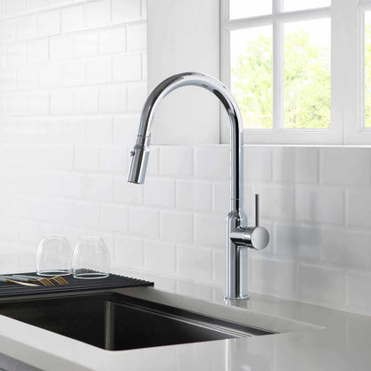 Single Handle Pull Down Kitchen Faucet with Sculptural Brass Body KF12101