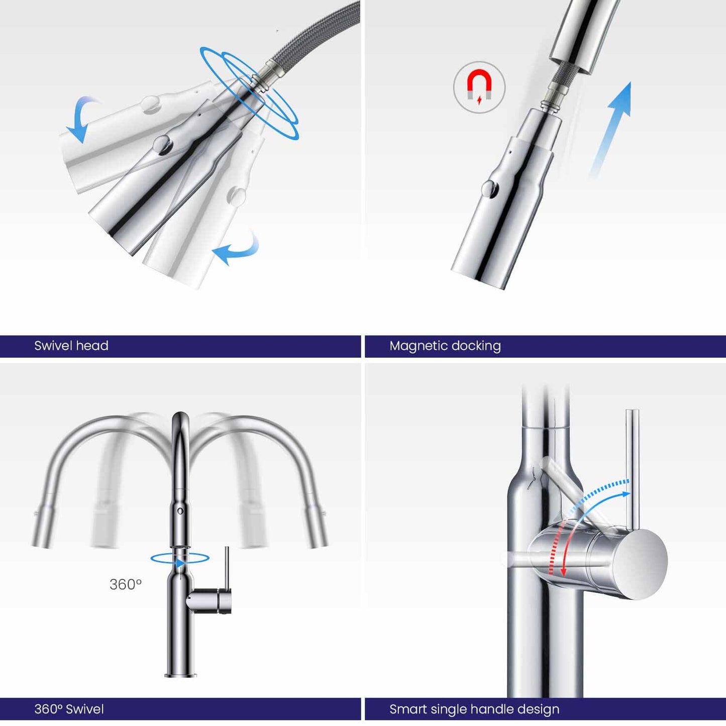 Single Handle Pull Down Kitchen Faucet with Sculptural Brass Body KF12101