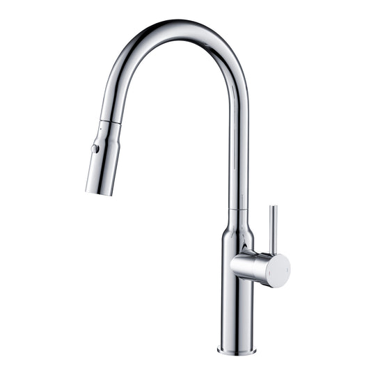 Single Handle Pull Down Kitchen Faucet with Sculptural Brass Body KF12101